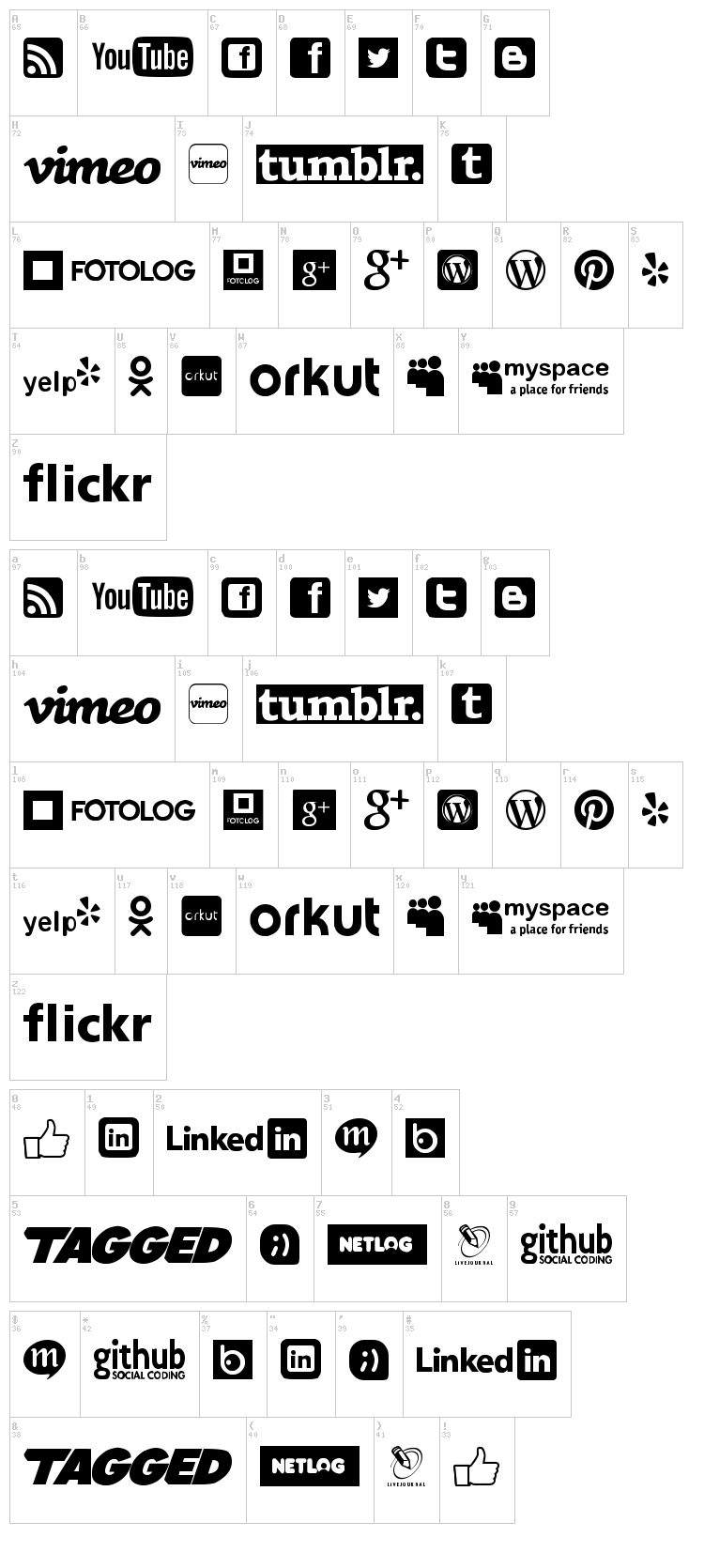 Social Logos TFB font map